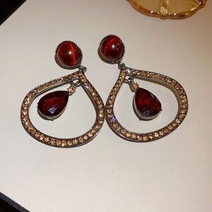 Elegant Red Teardrop Crystal Drop Earrings - Women Jewelry